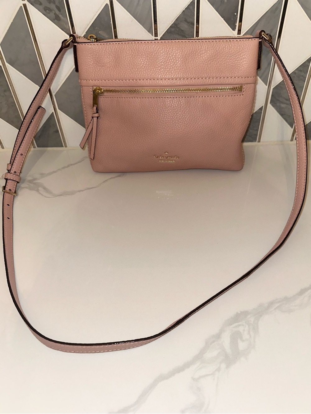 Kate Spade New York Light Pink Pebbled Leather Crossbody Bag Gold Hardware